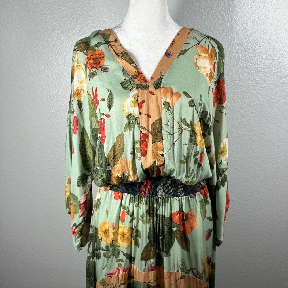 Farm Rio Marilla Maxi Dress Women's Small Floral Flowy Tie Back Tassel V-Neck - Picture 3 of 11